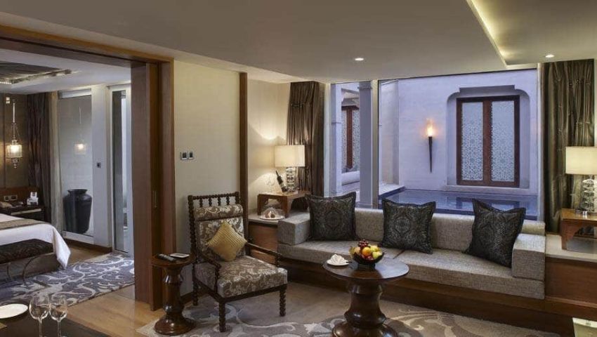 Wohnzimmer, Grand Presidental Suite, ITC Mughal, Agra, Indien Reise