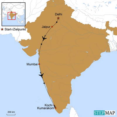 Reiseverlauf Indien Reise - Die Farben Indiens, Karte