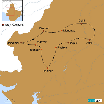 Die Juwelen Rajasthan, Indien Reise, Karte