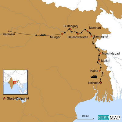 Reiseverlauf Following Mother Ganga, Indien Flusskreuzfahrt