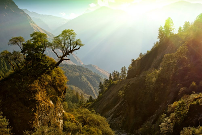 Tal im Himalaya Gebirge, Nepal Reise
