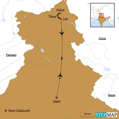 Reiseverlauf, Luxus in luftigen Höhen, Indien Luxusreise, Karte