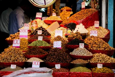 Getrocknete Früchte auf Chandni Chowk, Indien Luxusreise, Kulinarik
